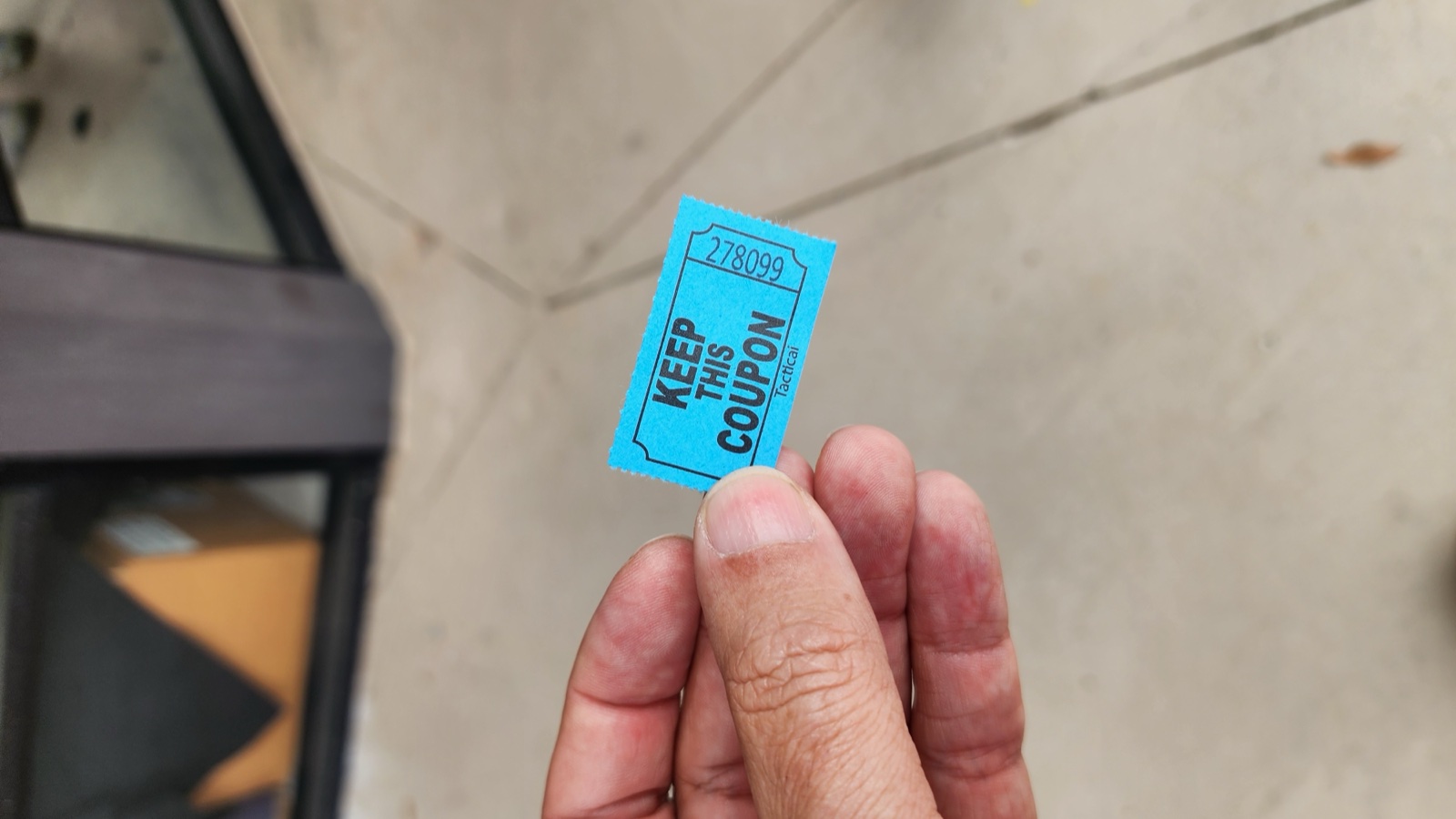 Every customer got a numbered coupon  -  ours was #278099