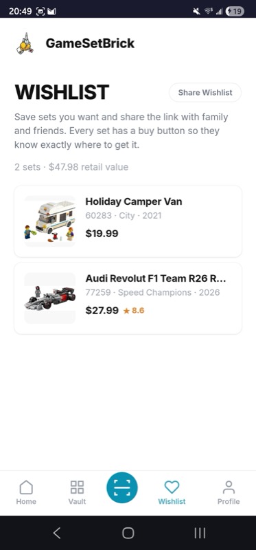 GameSetBrick wishlist sharing